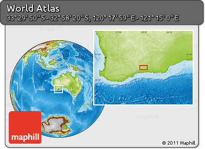 Physical Location Map of the Area around 33° 14' 5" S, 120° 46' 30" E