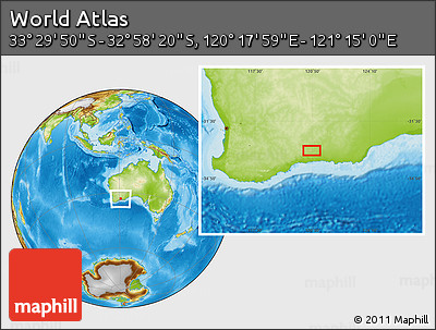 Physical Location Map of the Area around 33° 14' 5" S, 120° 46' 30" E