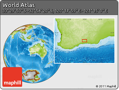 Physical Location Map of the Area around 33° 14' 5" S, 120° 46' 30" E