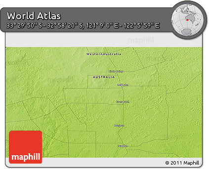 Physical 3D Map of the Area around 33° 14' 5" S, 121° 37' 30" E