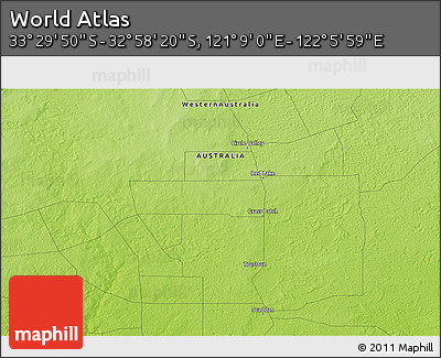 Physical 3D Map of the Area around 33° 14' 5" S, 121° 37' 30" E