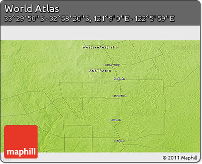 Physical 3D Map of the Area around 33° 14' 5" S, 121° 37' 30" E