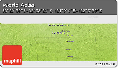 Physical Panoramic Map of the Area around 33° 14' 5" S, 121° 37' 30" E