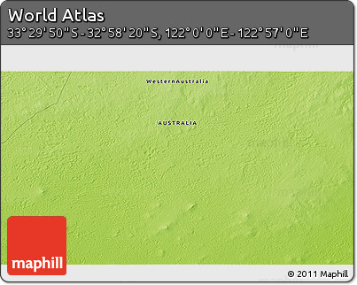 Physical 3D Map of the Area around 33° 14' 5" S, 122° 28' 29" E