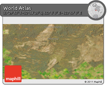 Satellite 3D Map of the Area around 33° 14' 5" S, 122° 28' 29" E