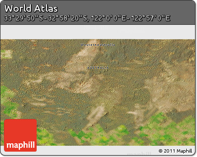 Satellite 3D Map of the Area around 33° 14' 5" S, 122° 28' 29" E