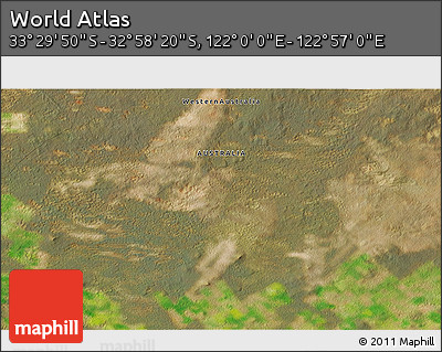 Satellite 3D Map of the Area around 33° 14' 5" S, 122° 28' 29" E