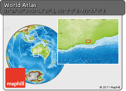Physical Location Map of the Area around 33° 14' 5" S, 122° 28' 29" E