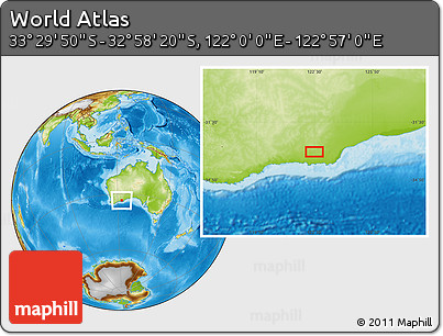 Physical Location Map of the Area around 33° 14' 5" S, 122° 28' 29" E