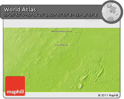 Physical 3D Map of the Area around 33° 14' 5" S, 123° 19' 29" E