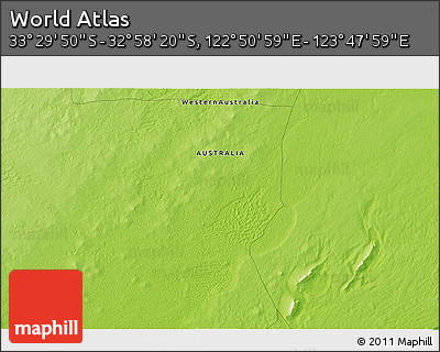 Physical 3D Map of the Area around 33° 14' 5" S, 123° 19' 29" E
