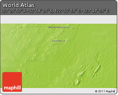 Physical 3D Map of the Area around 33° 14' 5" S, 123° 19' 29" E