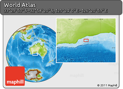 Physical Location Map of the Area around 33° 14' 5" S, 125° 52' 30" E