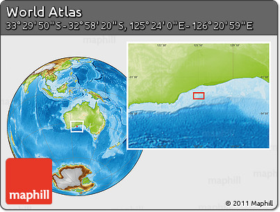 Physical Location Map of the Area around 33° 14' 5" S, 125° 52' 30" E