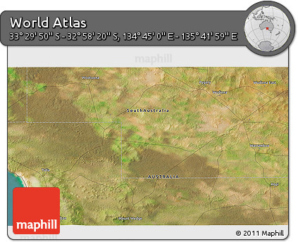 Satellite 3D Map of the Area around 33° 14' 5" S, 135° 13' 29" E