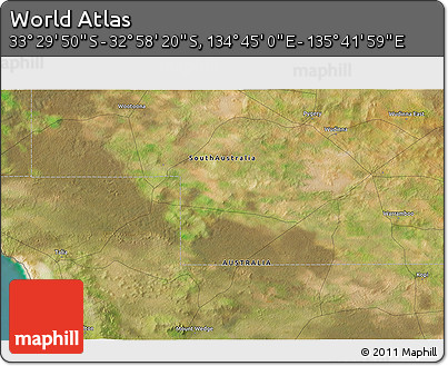 Satellite 3D Map of the Area around 33° 14' 5" S, 135° 13' 29" E