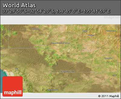 Satellite 3D Map of the Area around 33° 14' 5" S, 135° 13' 29" E