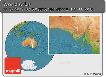 Satellite Location Map of the Area around 33° 14' 5" S, 135° 13' 29" E