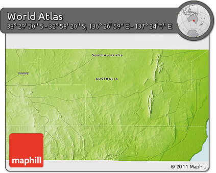 Physical 3D Map of the Area around 33° 14' 5" S, 136° 55' 30" E