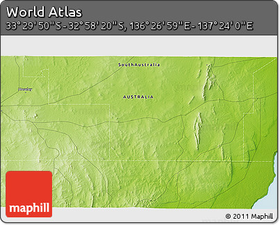 Physical 3D Map of the Area around 33° 14' 5" S, 136° 55' 30" E