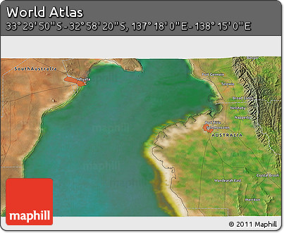 Satellite 3D Map of the Area around 33° 14' 5" S, 137° 46' 30" E