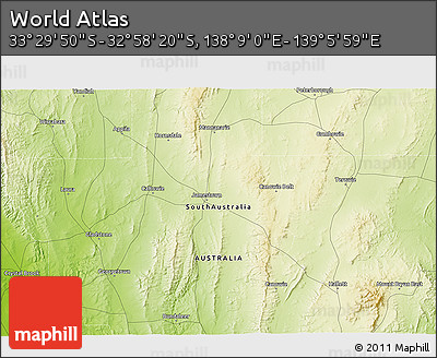 Physical 3D Map of the Area around 33° 14' 5" S, 138° 37' 30" E