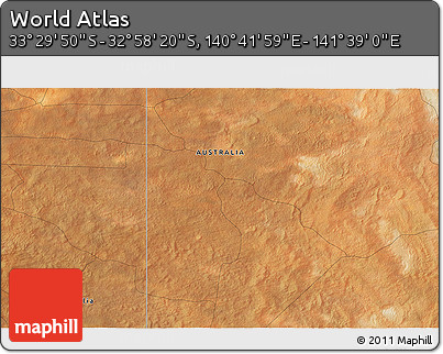 Satellite 3D Map of the Area around 33° 14' 5" S, 141° 10' 30" E