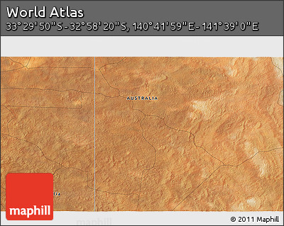 Satellite 3D Map of the Area around 33° 14' 5" S, 141° 10' 30" E