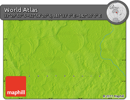 Physical Map of the Area around 33° 14' 5" S, 142° 1' 30" E