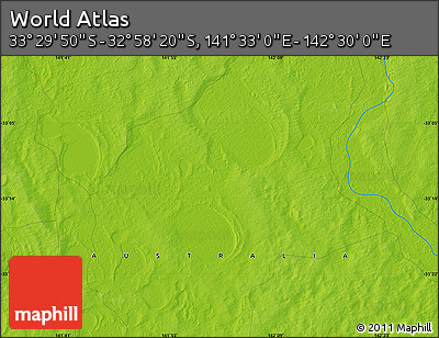 Physical Map of the Area around 33° 14' 5" S, 142° 1' 30" E