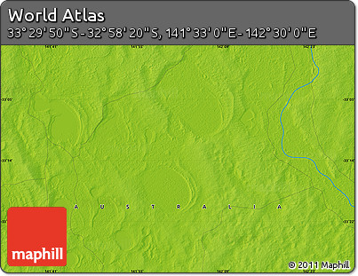 Physical Map of the Area around 33° 14' 5" S, 142° 1' 30" E