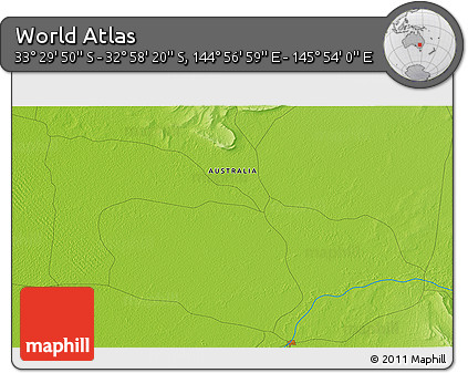 Physical 3D Map of the Area around 33° 14' 5" S, 145° 25' 30" E