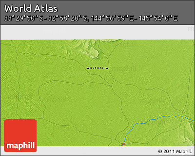 Physical 3D Map of the Area around 33° 14' 5" S, 145° 25' 30" E