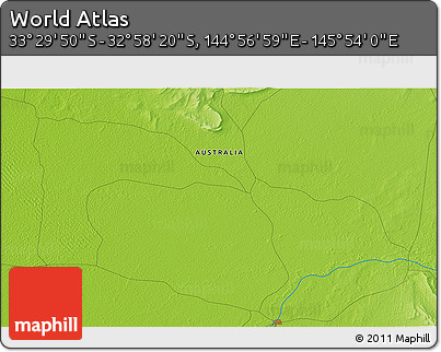 Physical 3D Map of the Area around 33° 14' 5" S, 145° 25' 30" E