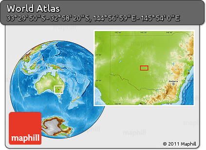 Physical Location Map of the Area around 33° 14' 5" S, 145° 25' 30" E