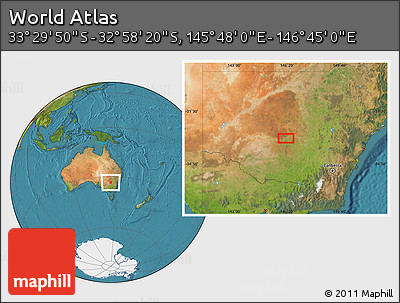 Satellite Location Map of the Area around 33° 14' 5" S, 146° 16' 30" E