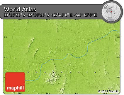 Physical Map of the Area around 33° 14' 5" S, 146° 16' 30" E