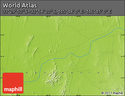 Physical Map of the Area around 33° 14' 5" S, 146° 16' 30" E