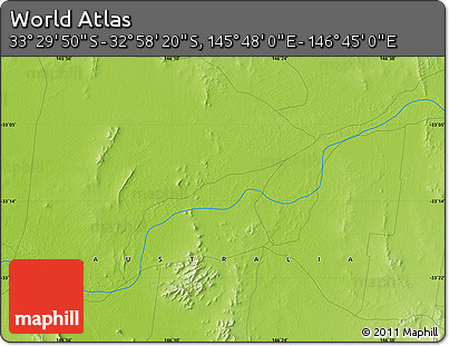 Physical Map of the Area around 33° 14' 5" S, 146° 16' 30" E
