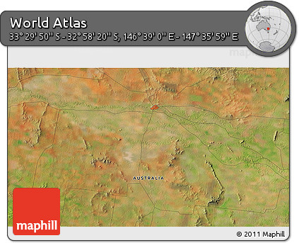 Satellite 3D Map of the Area around 33° 14' 5" S, 147° 7' 30" E