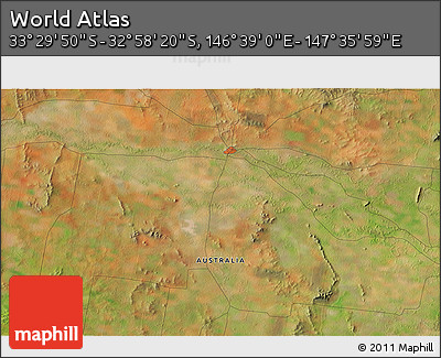 Satellite 3D Map of the Area around 33° 14' 5" S, 147° 7' 30" E