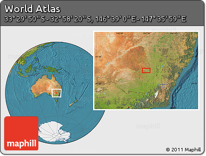 Satellite Location Map of the Area around 33° 14' 5" S, 147° 7' 30" E