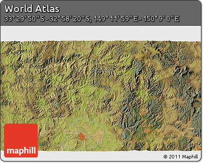 Satellite 3D Map of the Area around 33° 14' 5" S, 149° 40' 30" E