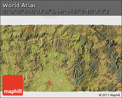 Satellite 3D Map of the Area around 33° 14' 5" S, 149° 40' 30" E