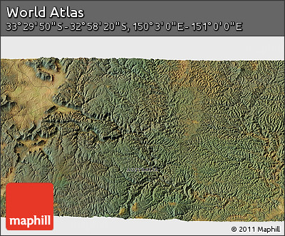 Satellite 3D Map of the Area around 33° 14' 5" S, 150° 31' 30" E