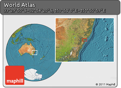 Satellite Location Map of the Area around 33° 14' 5" S, 151° 22' 30" E