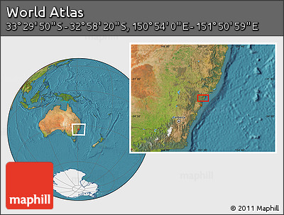 Satellite Location Map of the Area around 33° 14' 5" S, 151° 22' 30" E