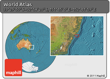 Satellite Location Map of the Area around 33° 14' 5" S, 152° 13' 29" E