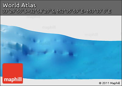 Physical Panoramic Map of the Area around 33° 14' 5" S, 153° 4' 29" E
