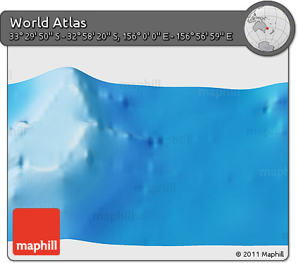 Physical 3D Map of the Area around 33° 14' 5" S, 156° 28' 29" E